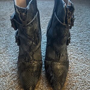 FreeBird by Steven Joey Leather Distressed Snakeskin Ankle Booties